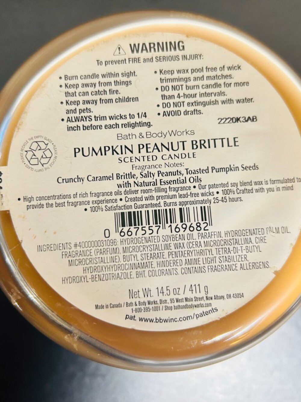Bath & Body Works Pumpkin Peanut Brittle 3-Wick Candle NEW - Picture 8 of 8